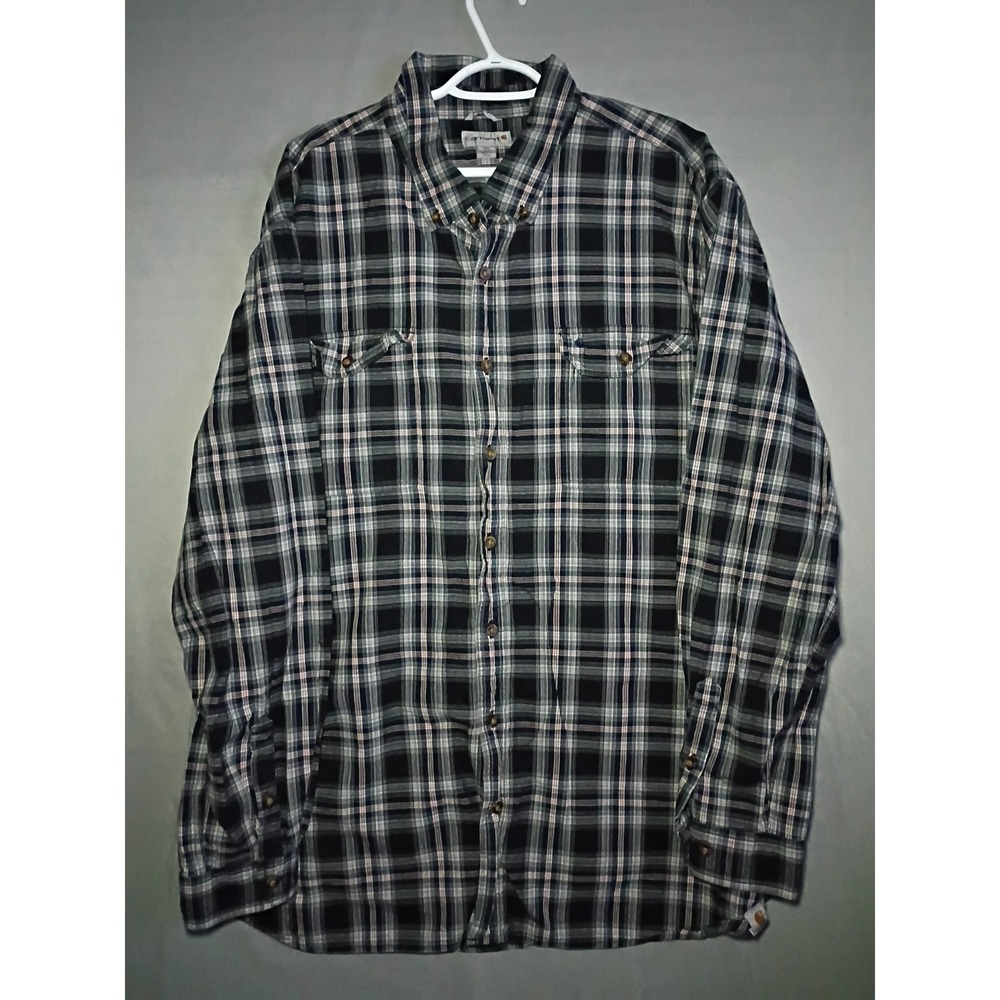 Carhartt Relaxed Fit Shirt Men 3XLT Black Red Plaid Long Sleeve Button Pocket